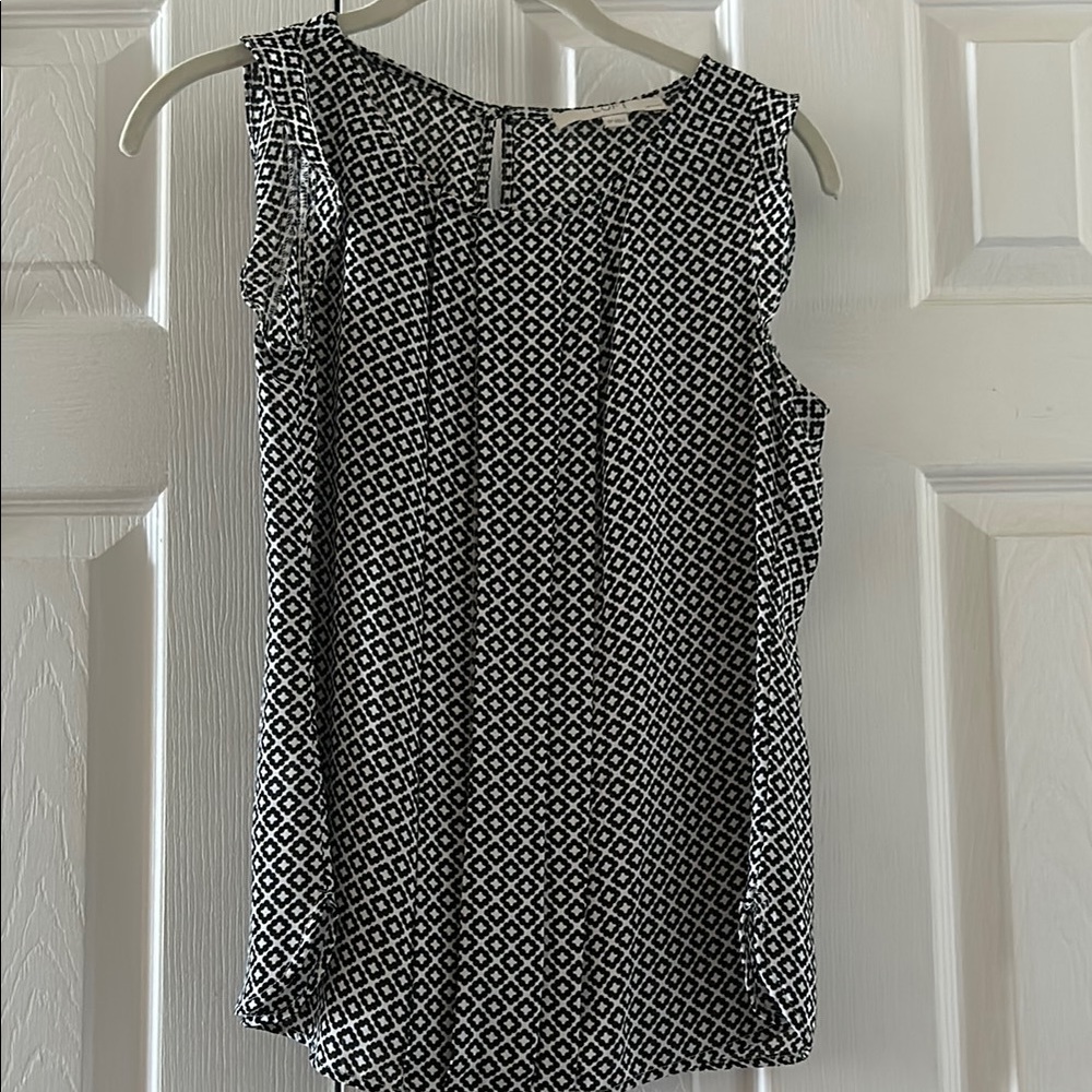 LOFT Black and White Pleated Blouse